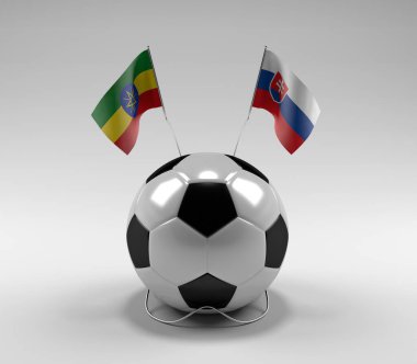 Etiyopya - Slovakya Futbol Bayrakları, Beyaz Arkaplan - 3D Render