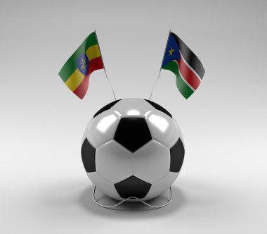 Etiyopya - Güney Sudan Futbol Bayrakları, Beyaz Arkaplan - 3D Render