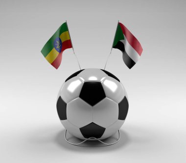 Etiyopya - Sudan Futbol Bayrakları, Beyaz Arkaplan - 3D Render
