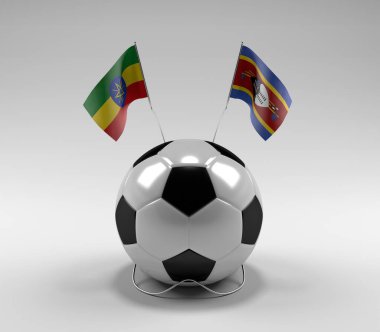 Etiyopya - Svaziland Futbol Bayrakları, Beyaz Arkaplan - 3D Render