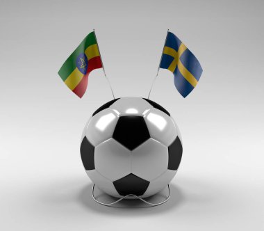 Etiyopya - İsveç Futbol Bayrakları, Beyaz Arkaplan - 3D Render