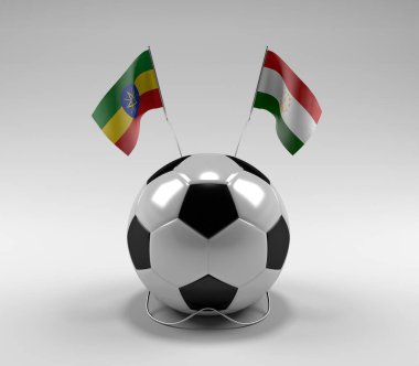 Etiyopya - Tacikistan Futbol Bayrakları, Beyaz Arkaplan - 3D Render