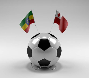 Etiyopya - Tonga Futbol Bayrakları, Beyaz Arkaplan - 3B Render