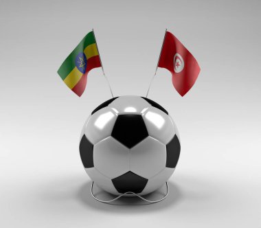 Etiyopya - Tunus Futbol Bayrakları, Beyaz Arkaplan - 3D Render