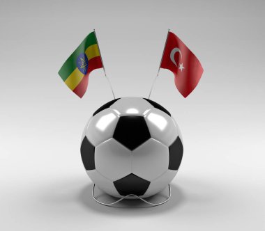 Etiyopya - Türkiye Futbol Bayrakları, Beyaz Arkaplan - 3D Render