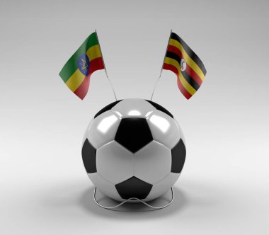 Etiyopya - Uganda Futbol Bayrakları, Beyaz Arkaplan - 3D Render