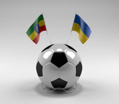 Etiyopya - Ukrayna Futbol Bayrakları, Beyaz Arkaplan - 3D Render
