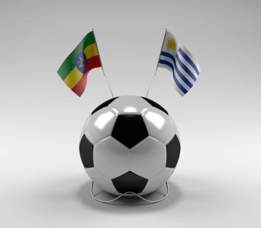 Etiyopya - Uruguay Futbol Bayrakları, Beyaz Arkaplan - 3D Render