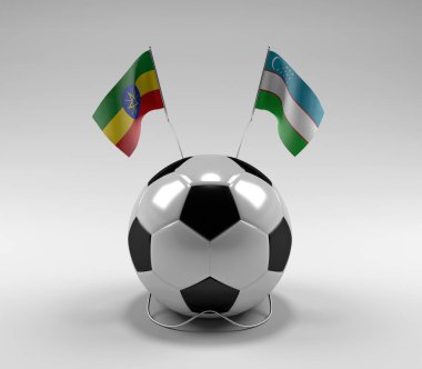 Etiyopya - Özbekistan Futbol Bayrakları, Beyaz Arkaplan - 3D Render