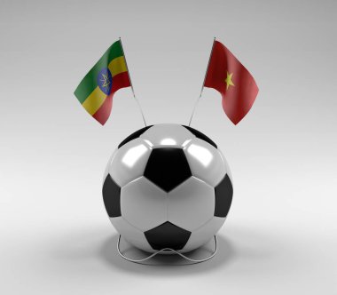 Etiyopya - Vietnam Futbol Bayrakları, Beyaz Arkaplan - 3D Render