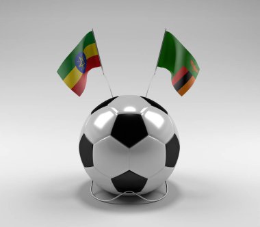 Etiyopya - Zambiya Futbol Bayrakları, Beyaz Arkaplan - 3B Render