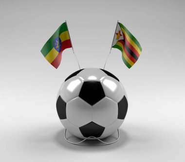 Etiyopya - Zimbabwe Futbol Bayrakları, Beyaz Arkaplan - 3D Render