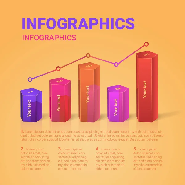 Farb Infografik Fünfeckige Säulen Vektorgrafik — Stockvektor