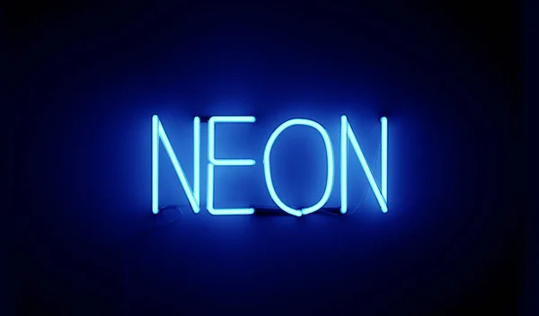 Realistic Word Neon Written Neon Blue Letters Black Background Render — Fotografia de Stock