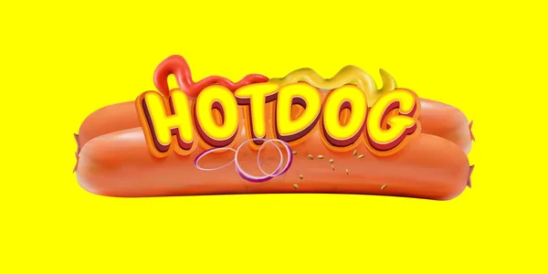 Deliciosa Salsicha Cachorro Quente Com Ketchup Mostarda Cebola Gráficos Vetoriais — Vetor de Stock