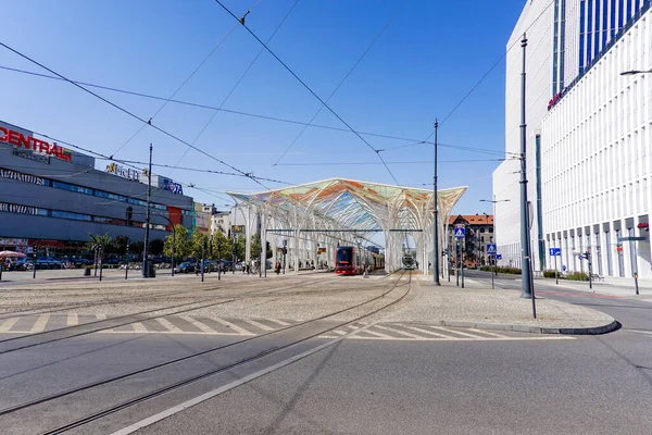 Lodz Polonia Septiembre 2021 Vista Moderna Estación Tranvía Principal Centro — Foto de Stock