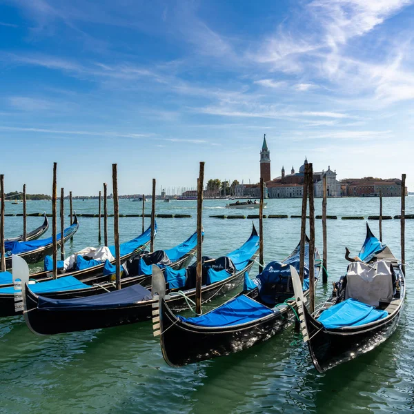 Venice Italy October 2021 Moored Tied Gondolas Canals Venice — Stock Photo, Image