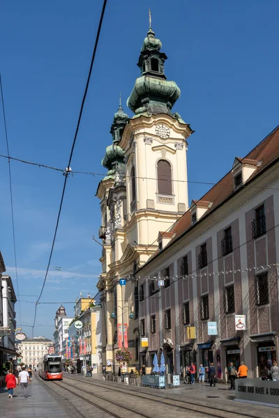 Linz Austria September 2021 Old City Center Linz Colorful Trams — Stock Photo, Image