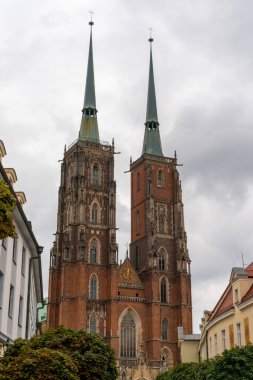 Wroclaw, Polonya - 17 Eylül 2021: Wroclaw şehir merkezindeki katedralin manzarası