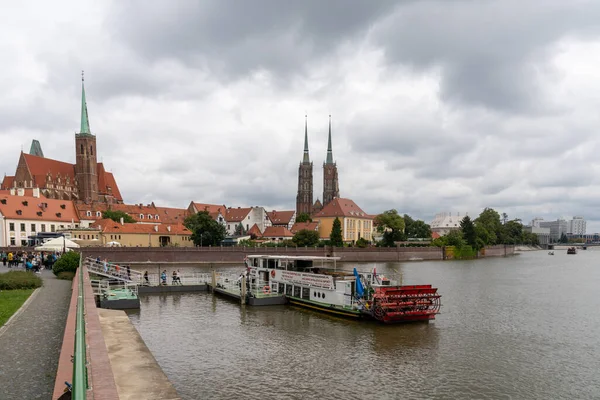 Wroclaw Poland September 2021 View Cathedral Oder River Tourist Boat — Stock Photo, Image