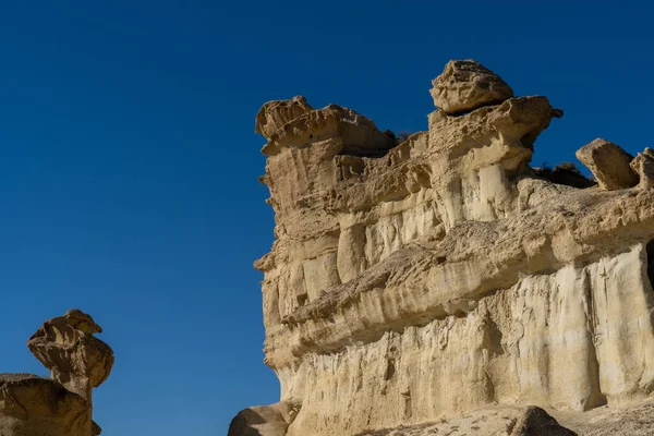 View Famous Sandstone Erosions Hoodoos Bolnuevo Clear Blue Sky — Stock Photo, Image
