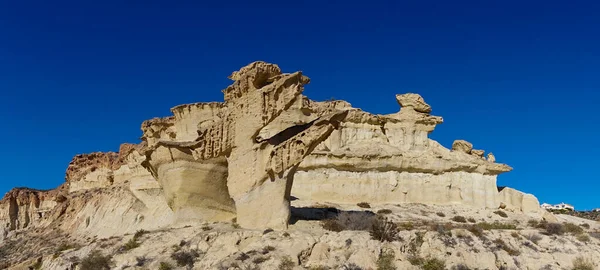 View Famous Sandstone Erosions Hoodoos Bolnuevo Clear Blue Sky — Stock Photo, Image