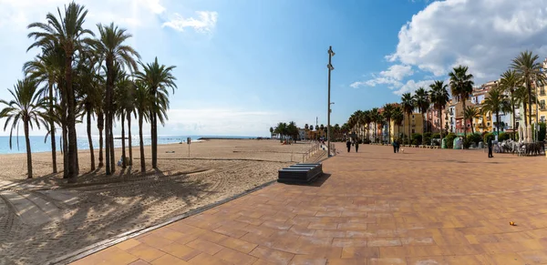 Villajoyosa Hiszpania Stycznia 2022 Widok Panoramiczny Kolorowe Domy Plaży Zabytkowym — Zdjęcie stockowe