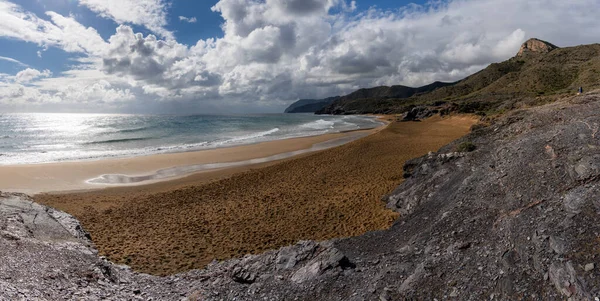 Panorama View Empty Beaches Mountainous Coast Murcia Expressive Sky — Stock Photo, Image