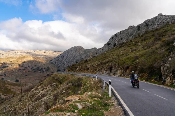 Burgo Espanha Fevereiro 2022 Motocicleta Que Atravessa Passo Del Viento — Fotografia de Stock
