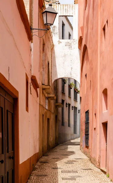 Badajoz Spanje Maart 2022 Smalle Voetgangersstraat Die Door Hoge Kleurrijke — Stockfoto