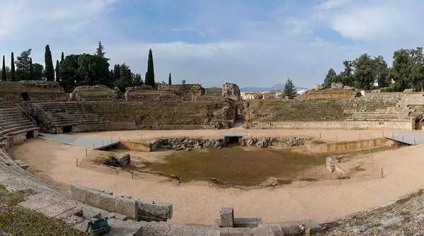Merida Spanje Maart 2022 Panoramisch Uitzicht Het Romeinse Amfitheater Het — Stockfoto