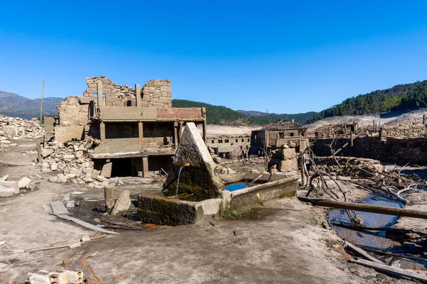 Blick Auf Die Geisterstadt Aceredo Stausee Alto Lindoso — Stockfoto