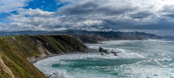 Panorama View Rugged Cliffs Coastline Cabo Vidio Asturias Expressive Sky — Fotografia de Stock