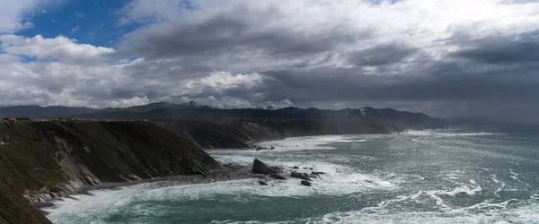 Panorama View Rugged Cliffs Coastline Cabo Vidio Asturias Expressive Sky — Foto Stock