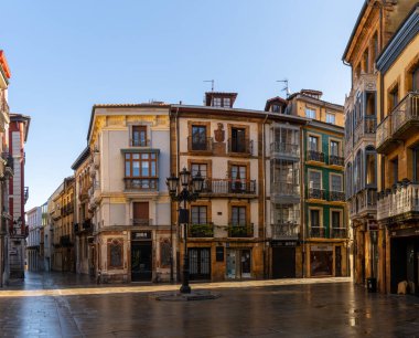 Oviedo, Spain - 24 April, 2022: view of the colorful buildings and historic city center of Oviedo