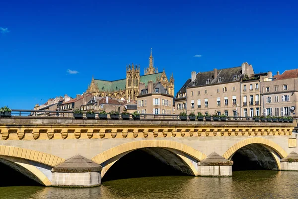 Metz France June 2022 Moselle River Moyen Bridge Historic City — Stock Photo, Image