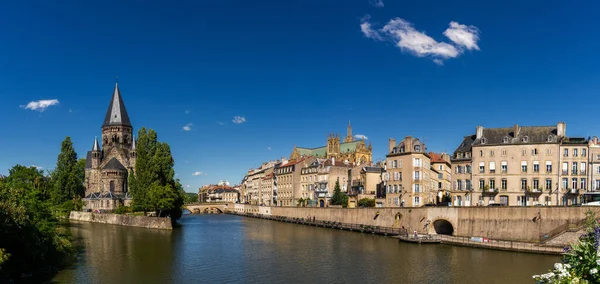 Metz France June 2022 Panorama Moselle River Moyen Bridge Historic — Stock Photo, Image