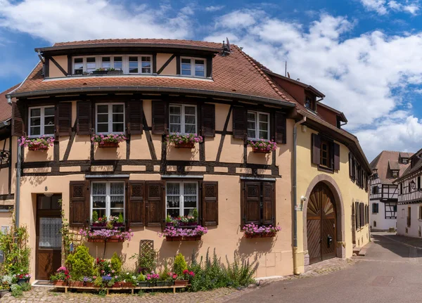 Eguisheim Frankrijk Mei 2022 Historische Kleurrijke Vakwerkhuizen Wijnkelders Het Dorpscentrum — Stockfoto