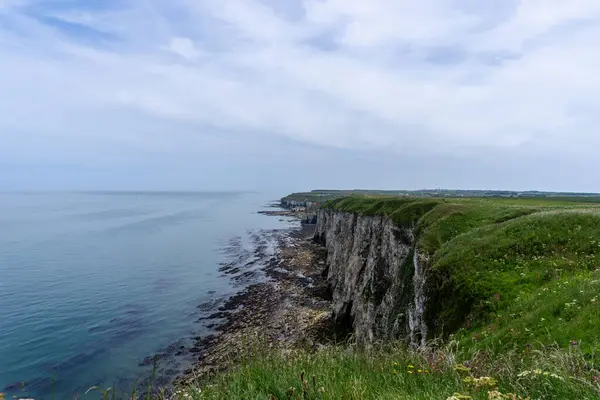 Una Vista Panorámica Los Acantilados Flamborough Head Costa Del Mar — Foto de Stock