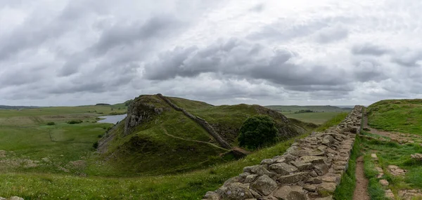 A panorama view of Hadrian\'s Wall near Steel Rigg in northern England