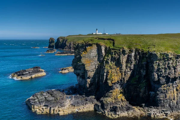 View Wild Caithness Coast Noss Head Lighthouse — Foto de Stock