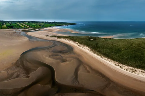 Panorama Drone Landscape View Beautiful Golden Sand Beach Lacken Strand — Foto de Stock