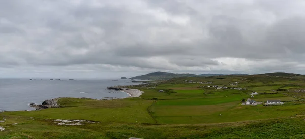 Panorama Landscape North Coast Ireland Malin Head Green Fields White — 图库照片