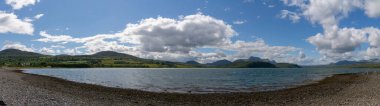 A panorama view of the Kyle of Tongue and surrounding mountains in the Scottish Highlands