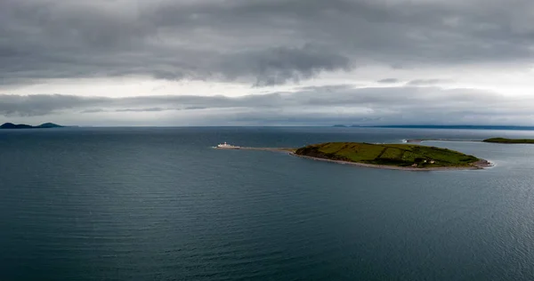 Aerial View Clare Island Lighthouse One Sunken Drumlin Islands Clew Stockafbeelding
