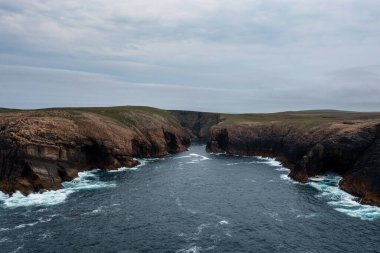A view of the wild coast of Erris Head on the northern tip of the Mullet Peninsula in County Mayo of Ireland