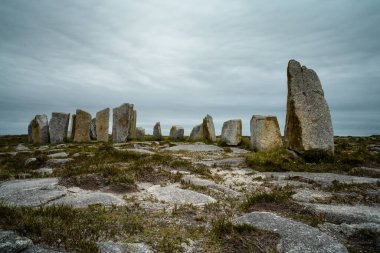 View of the the megalith site of Tobar Dherbhile on the Mullet Peninsula of County Mayo in Ireland