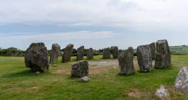 A panorama view of the Drombeg Stone Circle in County Cork of Ireland