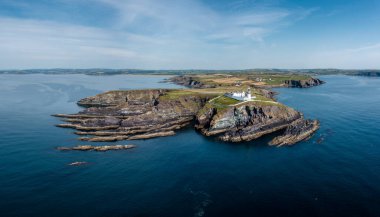 An aerial view of the Galley Head Lighthouse in County Cork
