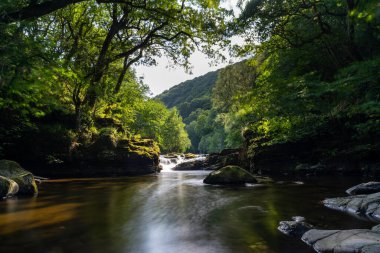 A view of the East Lyn River and Watersmeet in Lynmouth in North Devon in England